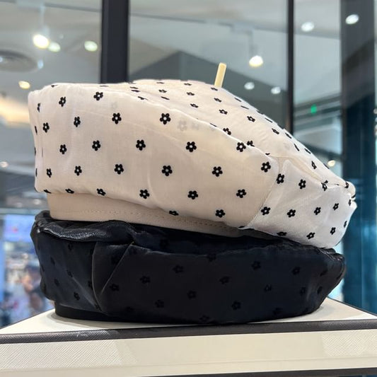Beret Floral Print Mesh