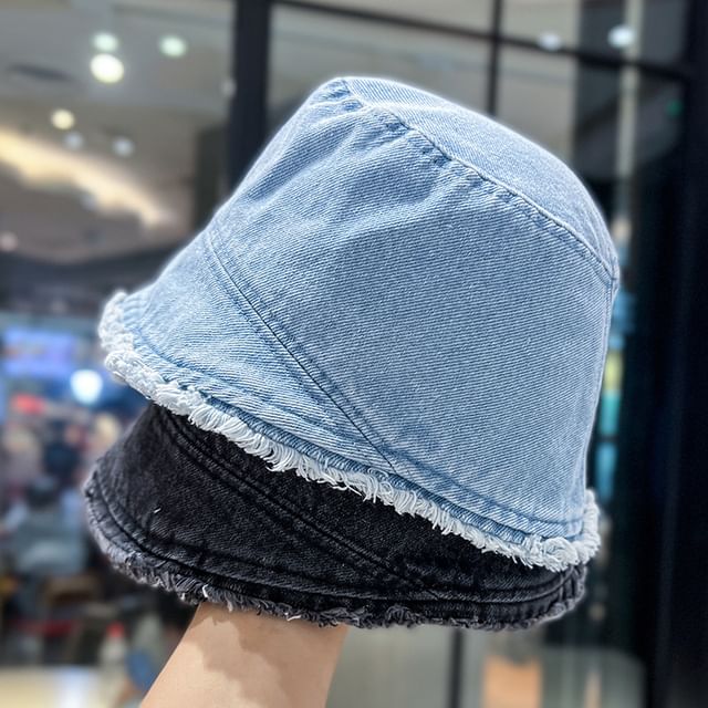 Denim Bucket Frayed Washed Hat