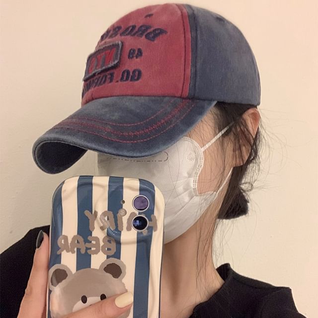 Washed Embroidered Baseball Denim Lettering Cap