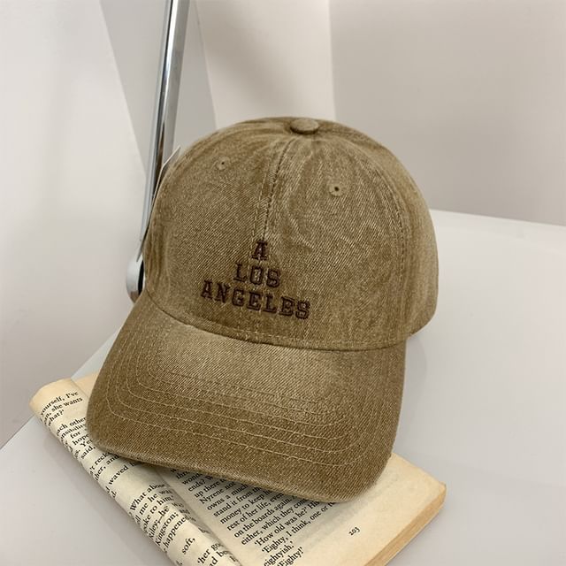 Denim Lettering Embroidered Washed Baseball Cap
