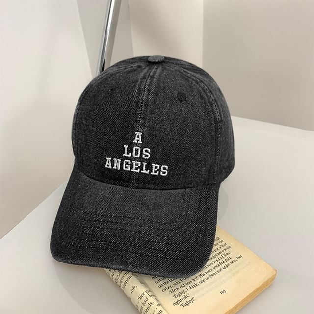 Denim Lettering Embroidered Washed Baseball Cap