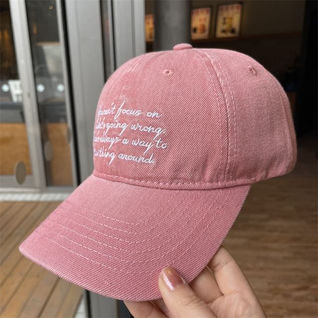 Lettering Washed Embroidered Baseball Denim Cap