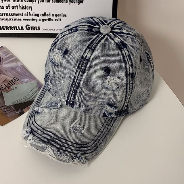 Distressed Denim Cap Baseball Washed