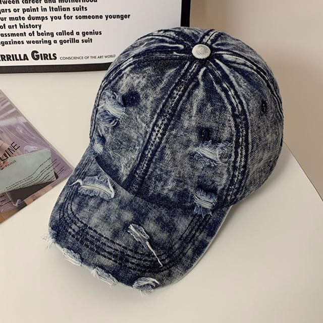 Distressed Denim Cap Baseball Washed