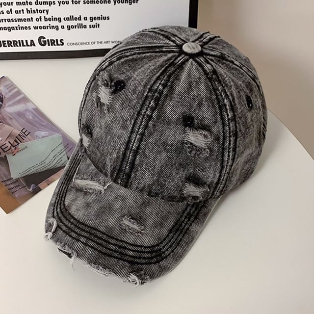 Distressed Denim Cap Baseball Washed