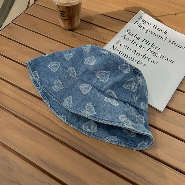 Bucket hat Print Denim Washed Heart