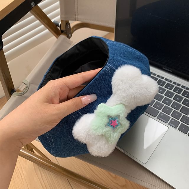 Bone Beret Denim Accent Washed