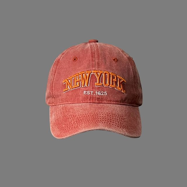 Lettering Embroidered Washed Baseball Cap