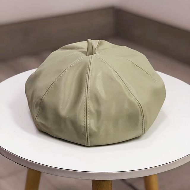 Leather Plain Beret Faux