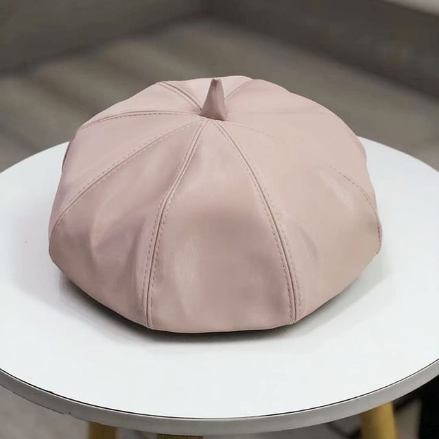 Leather Plain Beret Faux