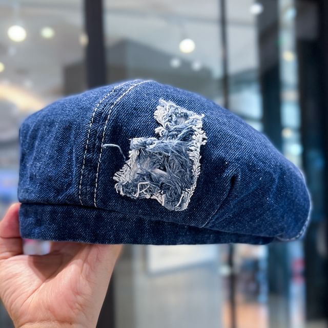 Distressed Denim Washed Beret