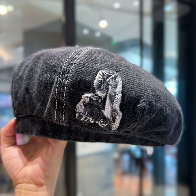 Distressed Denim Washed Beret