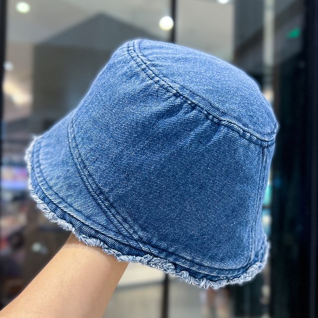 Denim Bucket Frayed Washed Hat