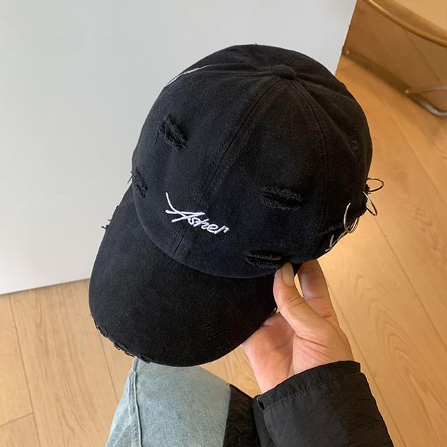 Lettering Distressed Baseball Cap Embroidered