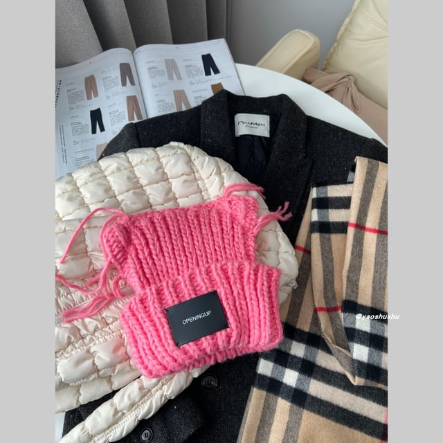 Ear Cat Applique Lettering Beanie Knit