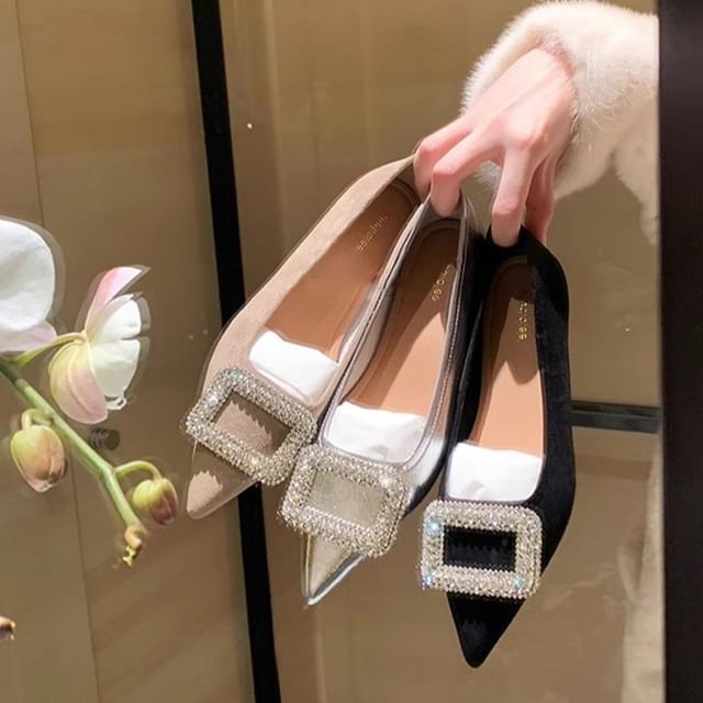 Buckled Rhinestone Flats Pointy