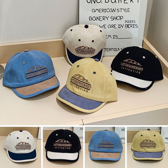 Color Embroidered Brim Short Cap Lettering Panel