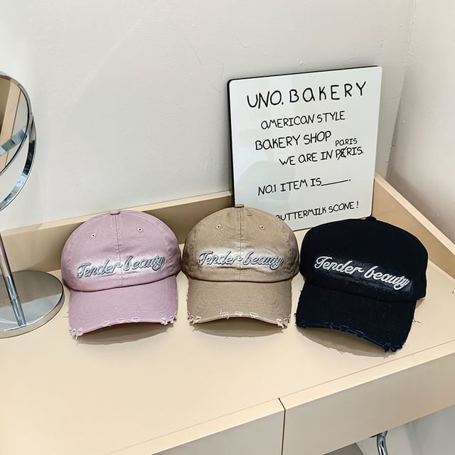 Cap Embroidered Lettering Baseball Distressed