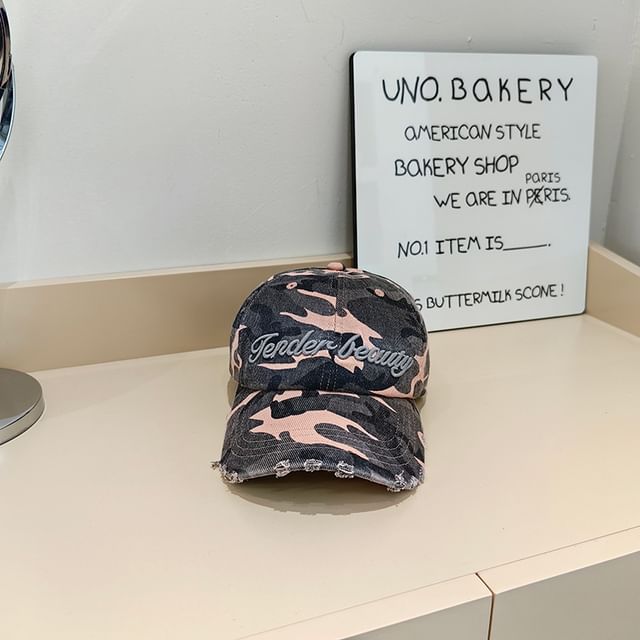 Cap Embroidered Lettering Baseball Distressed