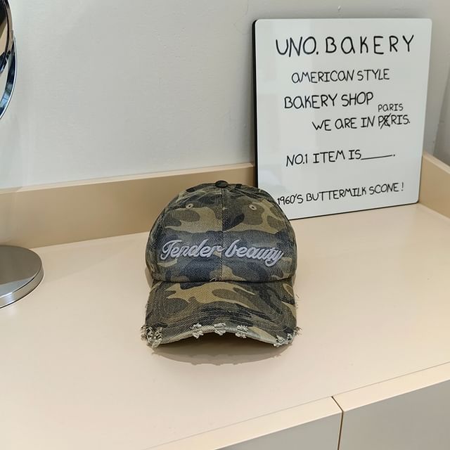 Cap Embroidered Lettering Baseball Distressed