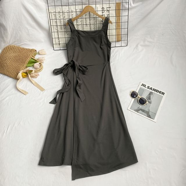 Sleeveless Asymmetrical Plain Midi A-Line Dress