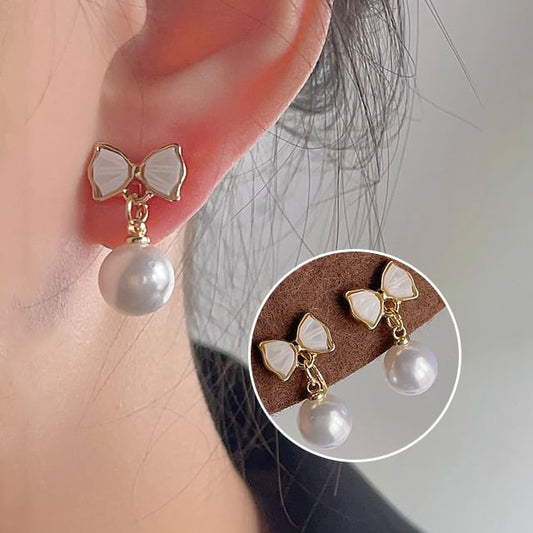 Faux Cuff Earring Bow Pearl Drop