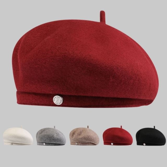 Beret Disc Wool Metal Hat