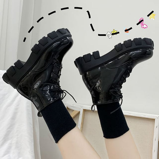 Heel Short Boots Lace-Up Platform Chunky