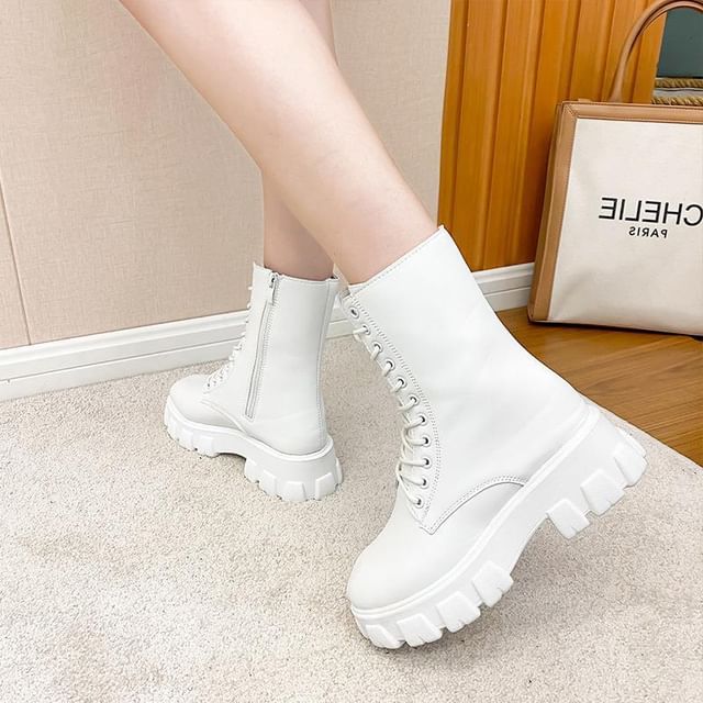 Boots Lace-Up Heel Short Platform Chunky