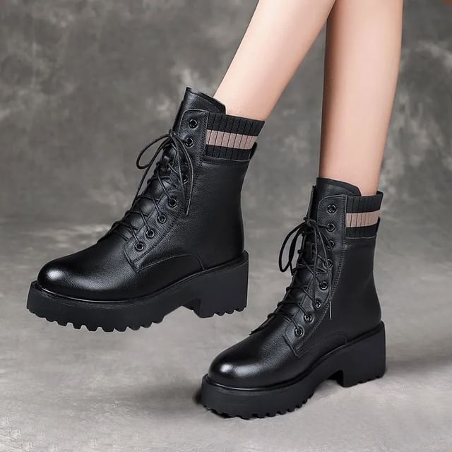 Short Platform Boots Lace-Up Chunky Heel