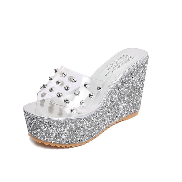 Sandals Slide Wedge Heel Platform Studded