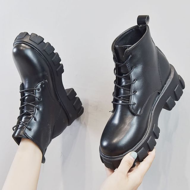 Heel Short Boots Lace-Up Platform Chunky