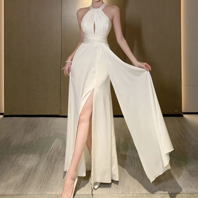 Cutout Dress Maxi A-Line Plain Sleeveless