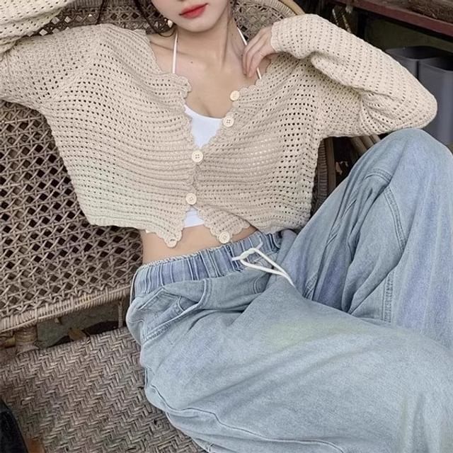 Top Plain V-Neck Crop