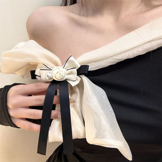 Bow Brooch Faux Pearl Rose