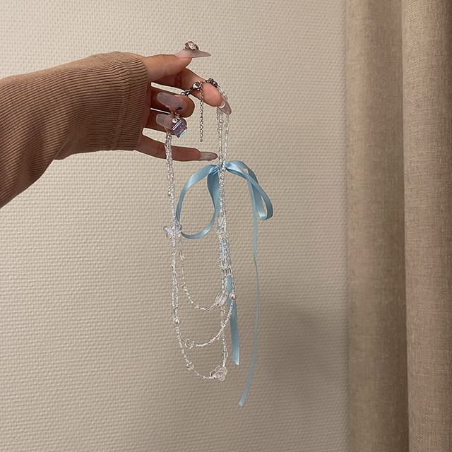 Bead Ribbon Necklace Layered Butterfly