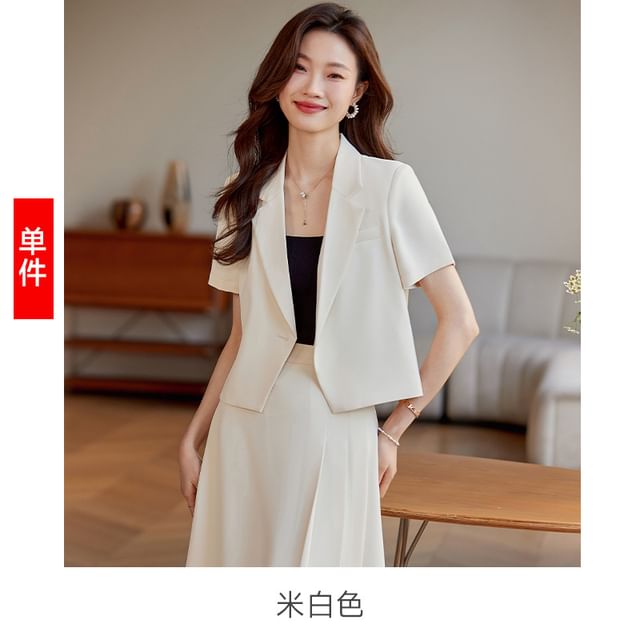 Single-Button Blazer and A-Line Midi Skirt Set
