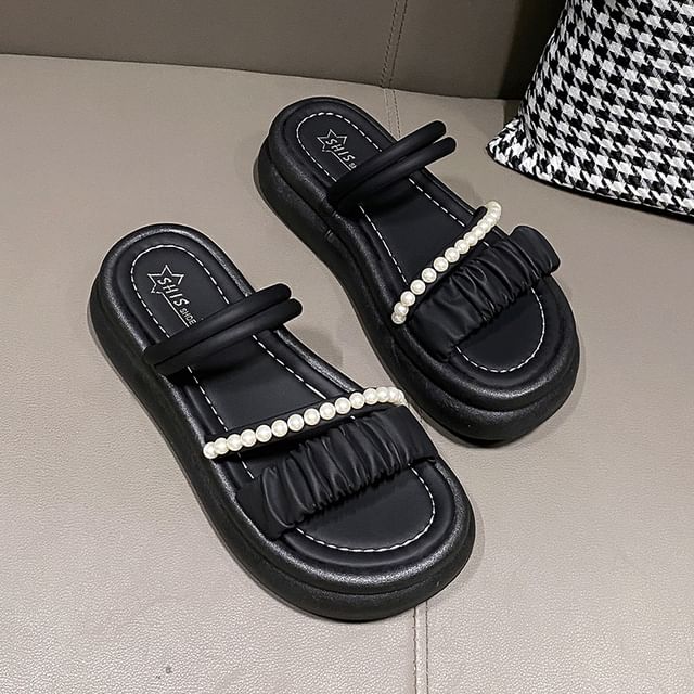 Pearl Sandals Faux Slide Platform