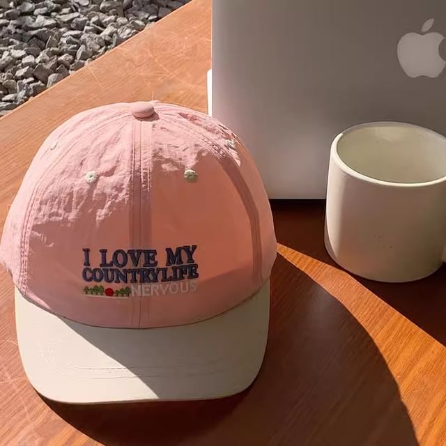 Brim Lettering Cap Color Short Panel Embroidered