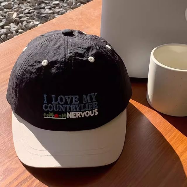 Brim Lettering Cap Color Short Panel Embroidered