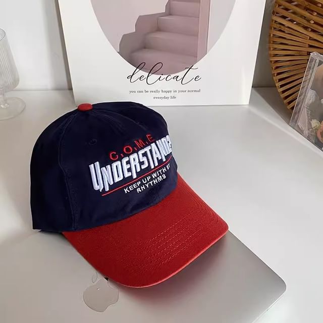 Lettering Panel Cap Embroidered Color Baseball