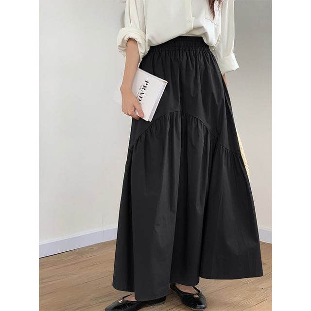 Ruched A-Line Maxi Skirt with High Waist