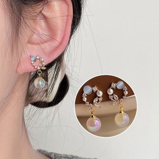 Alloy Rhinestone Earring Faux Drop Pearl