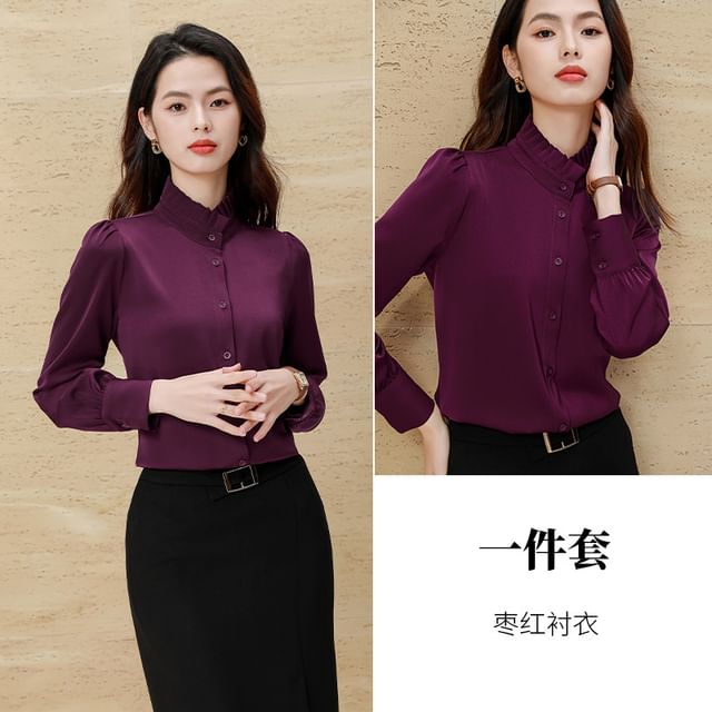 Long-Sleeve Shirt Set with Skirt