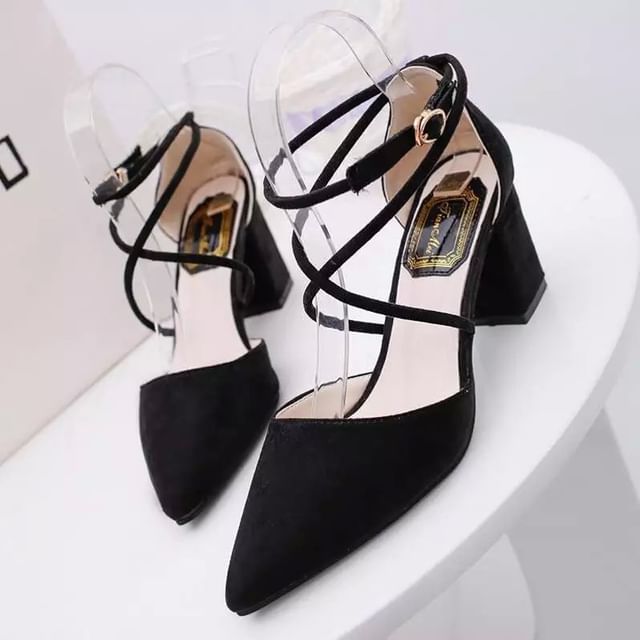 Heel Pointed Ankle Sandals Strap Chunky
