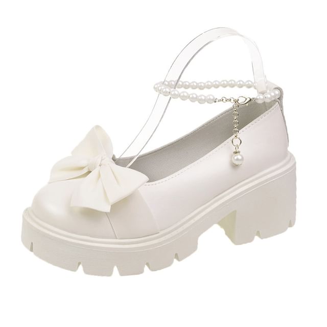 Chunky Loafers Ankle Platform Heel Bow Strap