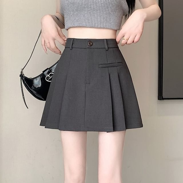 Pleated Mini A-Line Skirt with High Waist