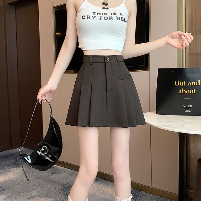 Pleated Mini A-Line Skirt with High Waist