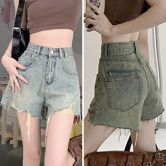 High Waist Distressed Denim Shorts