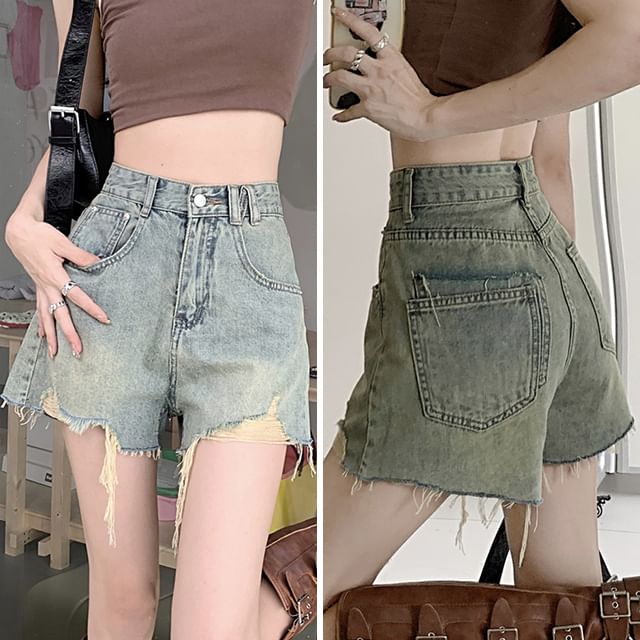 High Waist Distressed Denim Shorts